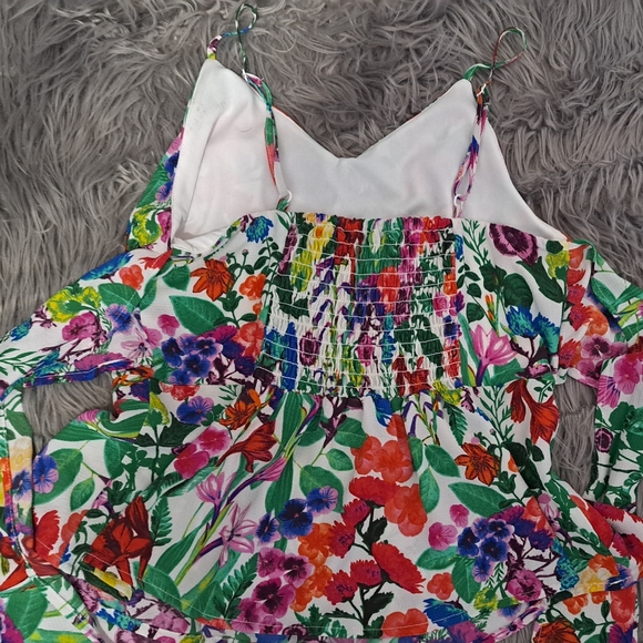 Willow root smocked peplum tank top floral blouse colorful spring summer boho sm - Picture 3 of 5